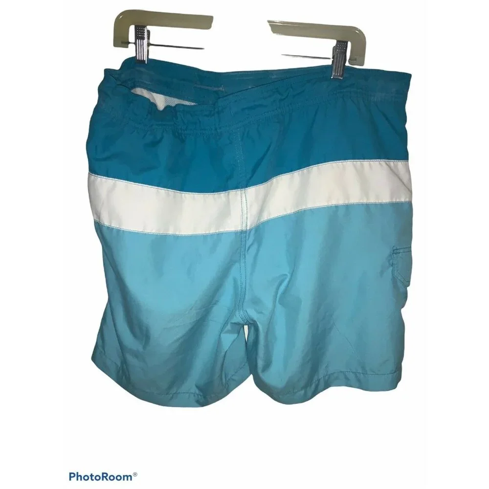 Islander Mesh Lined Swim Trunks Shorts Blue-White Trim Pocket Mens Medium